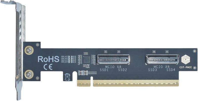 LetLinkSo PCIe 5.0 x16 to 2 MCIO x8 Adapter Card for 4 U.2 NVMe SSD (Upward Interface) - Image 1